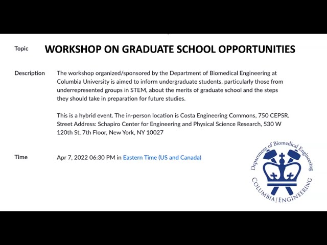 Columbia BME Workshop on Graduate School Opportunities