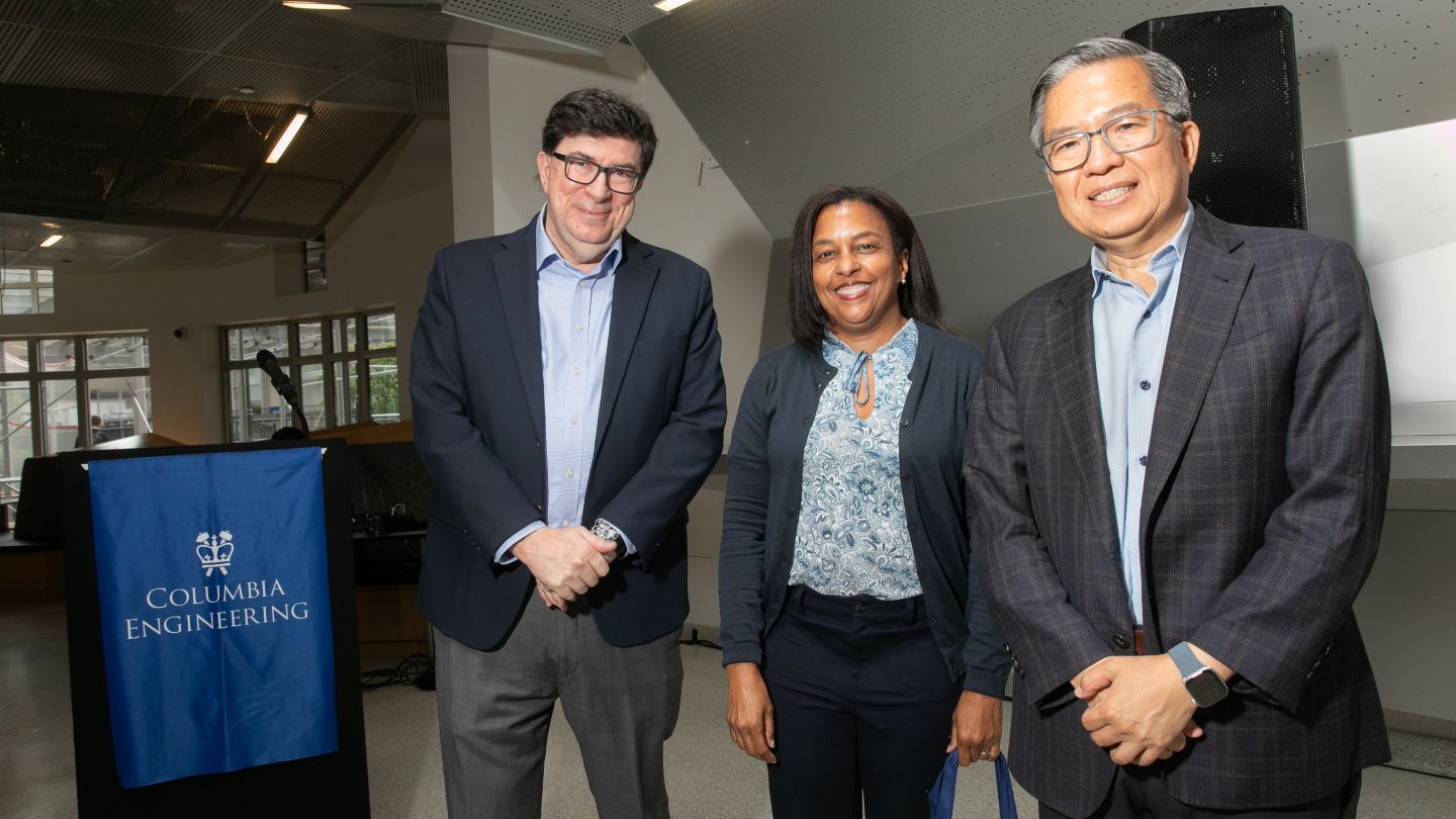 George Deodatis, Treena Arinzeh, and Dean Shih-Fu Chang pose together.